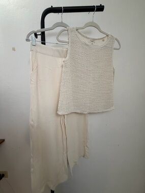 Max Studio Cream Knit Tank with Cream Wide-Leg Pants